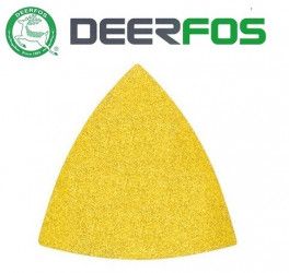 Set 25 buc DEERFOS CA331 GOLD 96x96x96 mm fara gauri granulatie 320 triunghi delta abraziv de slefuit prindere arici tip scai/velcro 