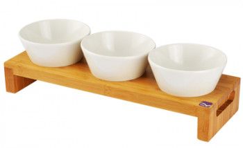 Set 3 boluri melamina RAKI cu platou bambus RAKI 29x22x3 5cm 
