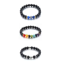Set 3 bratari Unisex Combo DarGen pietre semipretioase si vulcanice Chakra + Jaguar + Blue Emperor