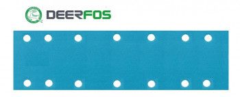 Set 50 buc DEERFOS SA331 BLUE dimensiuni 70x420 mm 14 gauri granulatie 100 fasii abrazive coli de slefuit prindere arici tip scai/velcro 