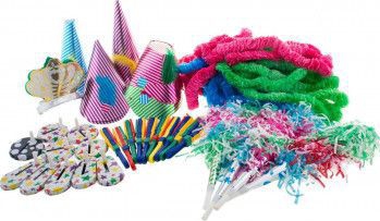 Set 80 piese pentru decor petrecere ghirlande zornaitoare coifuri suflatori multicolor 