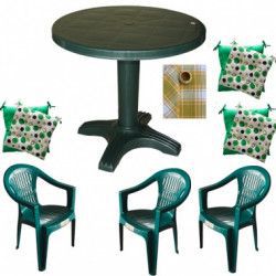 Set gradina Raki masa 80 cm cu 3 scaune Carnaval culoare verde 3 perne scaun Fata de masa rotunda 150cm 