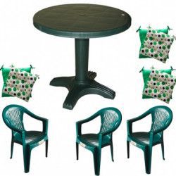 Set gradina Raki masa 80 cm cu 3 scaune Carnaval culoare verde 3 perne scaun