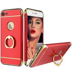 Set husa pentru Apple iPhone 7 Plus ofera protectie 3in1 Ultrasubtire Ring Red + Folie sticla securizata