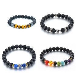 Set Maneg 5 bratari unisex Blue Emperor + 2 Chakra + Tiger Eye + Buddha - 19 cm Multicolor 