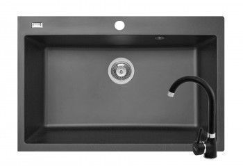 Set Pyramis chiuveta Square ARTITHEK si baterie Bello 760x500mm adancime 200mm soft compozit negru 