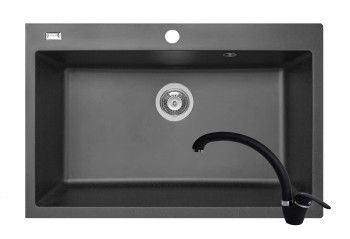 Set Pyramis chiuveta Square ARTITHEK si baterie Ossia 760x500mm adancime 200mm soft compozit negru 