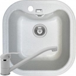 Set Pyramis chiuveta Square DUROTHEK si baterie 480x500mm adancime 200mm soft compozit alb 
