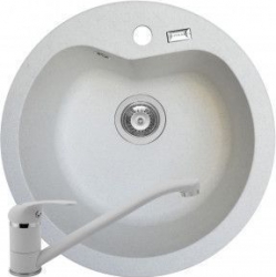 Set Pyramis Round DUROTHEK si baterie dimensiune 510mm adancime 200mm soft compozit alb 