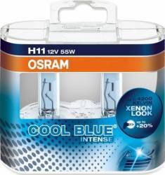 Set 2 becuri auto Osram H11 12V 55W PGJ19-2 Cool Blue Intense 