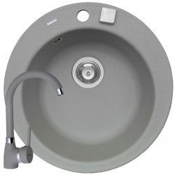 Set 2in1 chiuveta granit Pyramis BELLO ROUND 1 cuva 490mm adancime 170mm montare pe blat Grey 