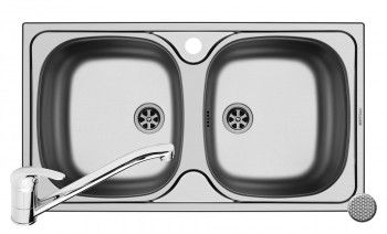 Set chiuveta inox Pyramis E78 si baterie ASALIA 780x435mm adancime 150mm 2 cuve egale finisaj antizgariere 