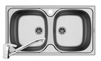 Set chiuveta inox Pyramis E78 si baterie ASALIA 780x435mm adancime 150mm 2 cuve egale finisaj lucios