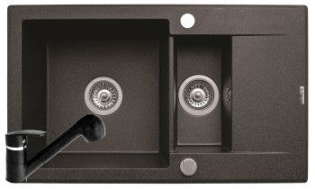 Set chiuveta Pyramis KORFU 780x460 1 1/2B 1D and baterie FIDO adancime 185mm reversibila Pyragranite negru 
