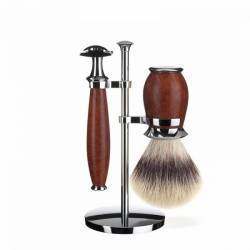 Set cu aparat de ras clasic Safety Razor pamatuf Silvertip maner lemn de Briar 