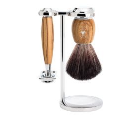 Set de barbierit cu aparat de ras clasic si pamatuf Black Badger cu par de bursuc GS VIVO OLIVE 