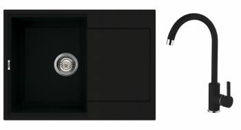 Set Elleci chiuveta Easy 135 680x500x210 mm + Baterie C01 cartus ceramic Full Black 