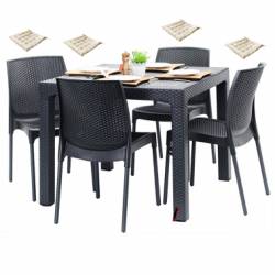 Set exterior gradina TILIVICHE masa patrata CLASSI RATAN 90x90x75cm 4 scaune SUNNY RATTAN 4 perne scaun 