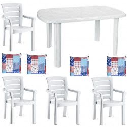 Set gradina RAKI NECOCHEA masa ovala 80x125 cm cu 4 scaune DIDIM 90x56cm culoare alba perne scaun 