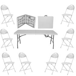 Set masa plianta dreptunghiulara pentru evenimente catering 180x76xH73 5cm cu 8 scaune pliante 