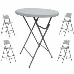 Set masa plianta rotunda inalta catering D80xH110cm cu 4 scaune pliante inalte