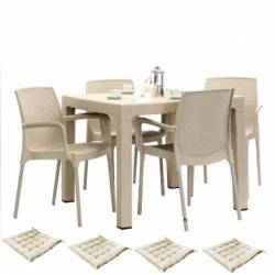 Set mobilier gradina MAITAS masa patrata CLASSI RATAN 90x90x75cm 4 scaune SUNSET RATTAN 4 perne scaun 