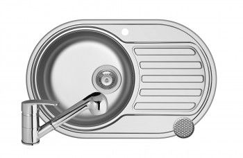 Set Pyramis chiuveta SR MINI si baterie FIDO 765x480mm cuva stanga finisaj inox antizgariere si crom 