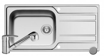 Set Pyramis chiuveta ZEDA EXTRA si baterie FIDO 1000x500mm cap extractabil finisaj inox antizgariere si crom 