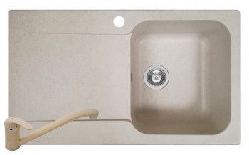 Set Pyramis Level DUROTHEK si baterie pipa lunga 860x500mm adancime 210mm cuva dreapta soft compozit bej 