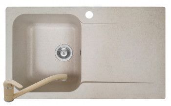 Set Pyramis Level DUROTHEK si baterie pipa lunga 860x500mm adancime 210mm cuva stanga soft compozit bej 