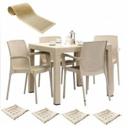 Set terasa MAITAS masa patrata CLASSI RATAN 90x90x75cm 4 scaune SUNSET RATTAN 4 perne scaun 