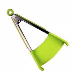 Spatula cu functie de cleste ustensila 2 in 1 pentru manevrarea preparatelor culinare otel inoxidabil si silcon verde FM 