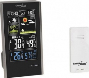 Statie meteo wireless GreenBlue URZ0858 sincronizare ora DCF afisare presiune atmosferica fazele lunii Negru 