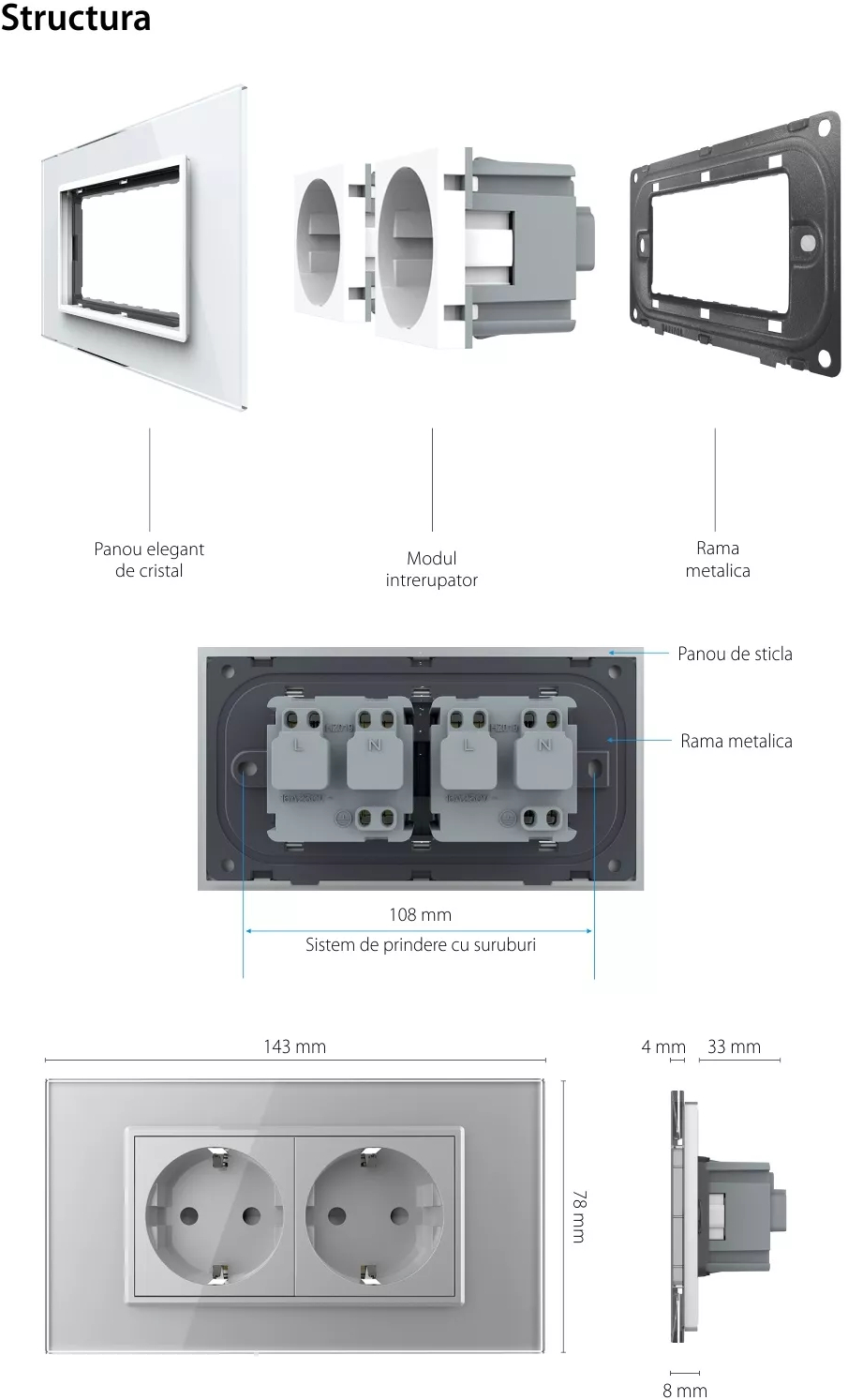 LIVOLO VL-C7C1EU-11 Presa Doppia In Vetro Bianco, 16A/250V, Modulo Da Incasso Con Placca, Design Moderno, Facile Da Pulire - 2