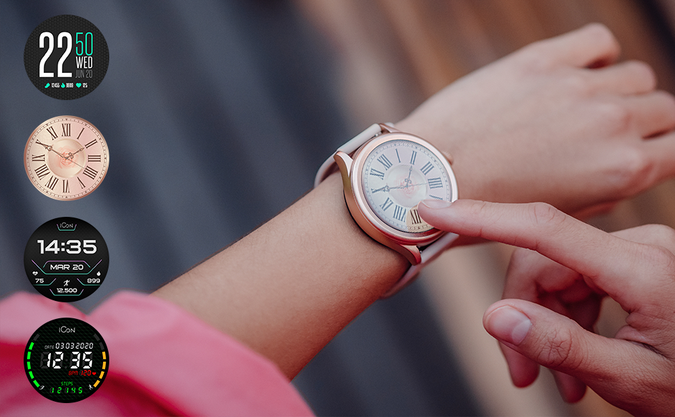 Smartwatch Amoled Display Forever ICON AW-100 culoare roz auriu oyae ...