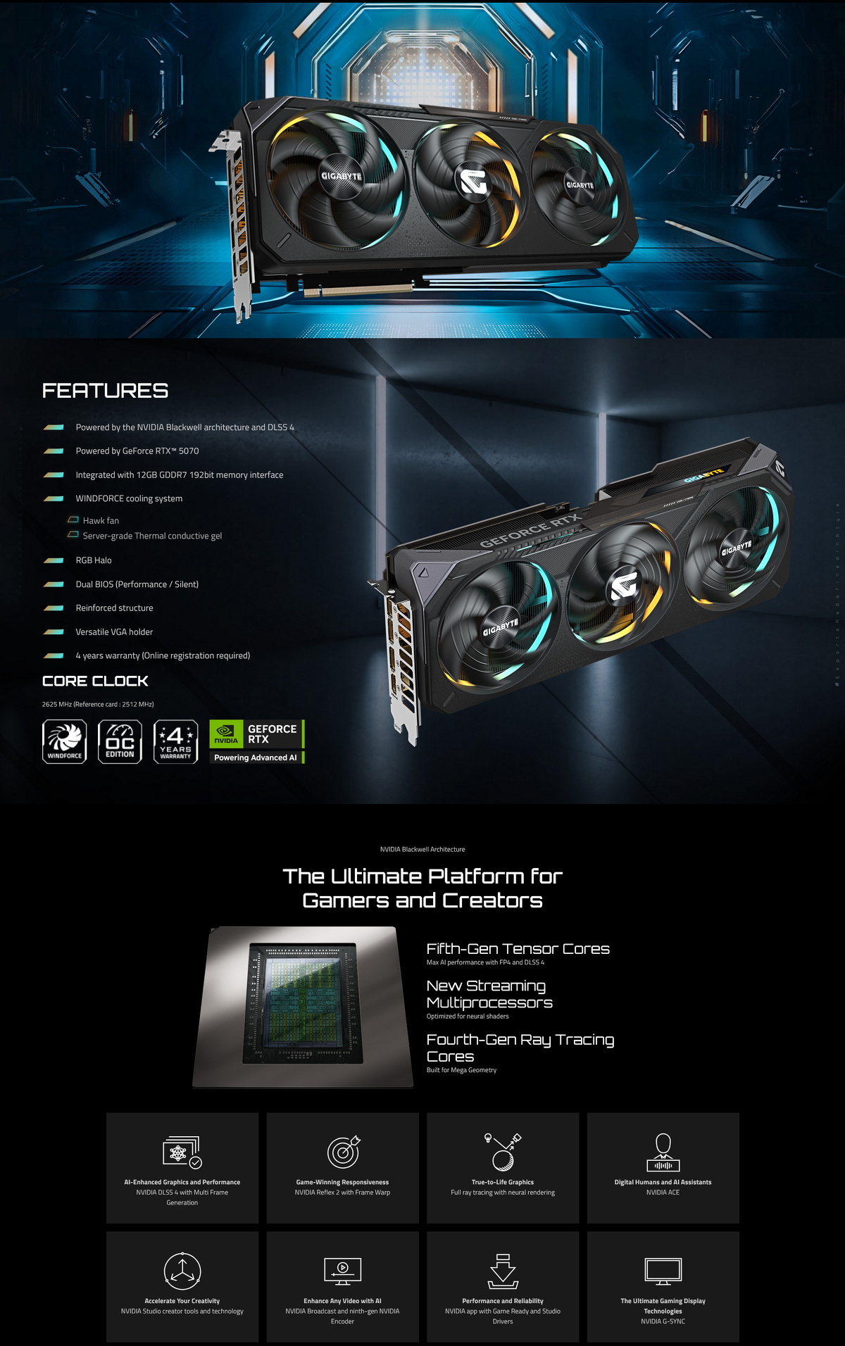 Gigabyte RTX 5070 12GB GDDR7 192 bit Gaming OC DLSS 4
