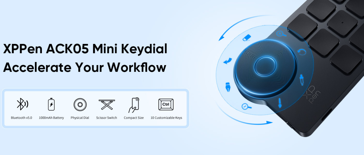 Tastatura XP-Pen Mini Keydial ACK05 Tastatura wireless cu comenzi