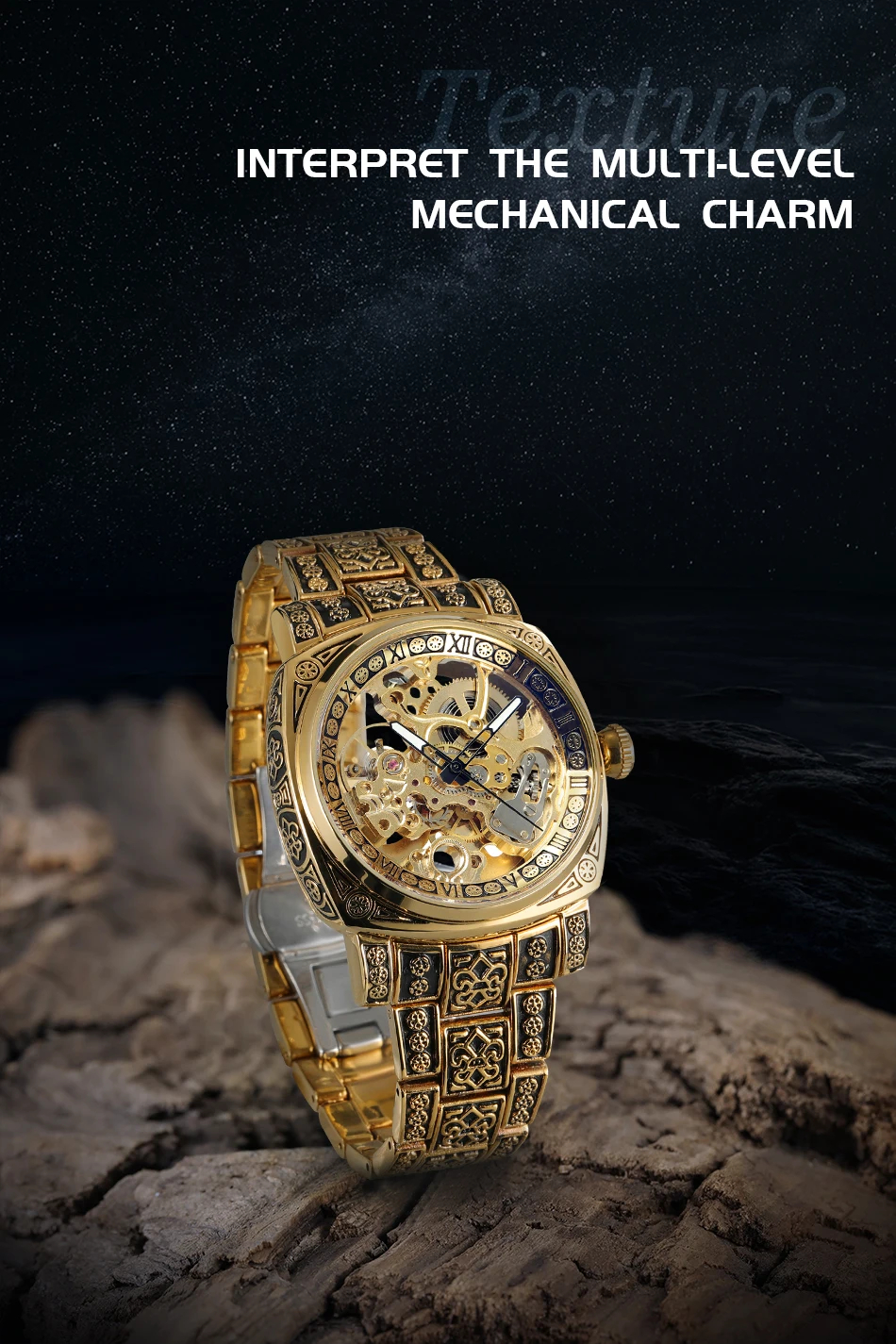 Ceas Barbati Forsining 8247 Auriu Mecanic &ndash Design Luxury Functii ...