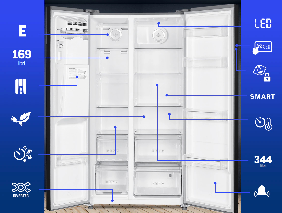 Side by side Heinner HSBS-HM513NFIMDXE++ 513 l No Frost Dozator de