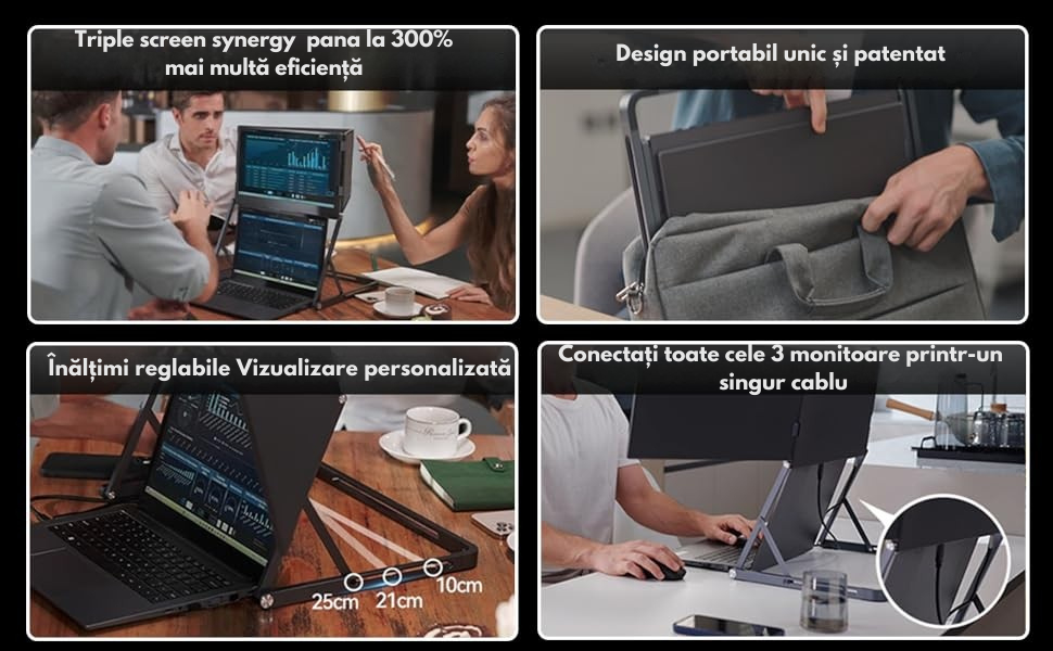 Monitor Portabil Triplu Extensibil pentru Laptop 15.6inch Full HD IPS QOVA®