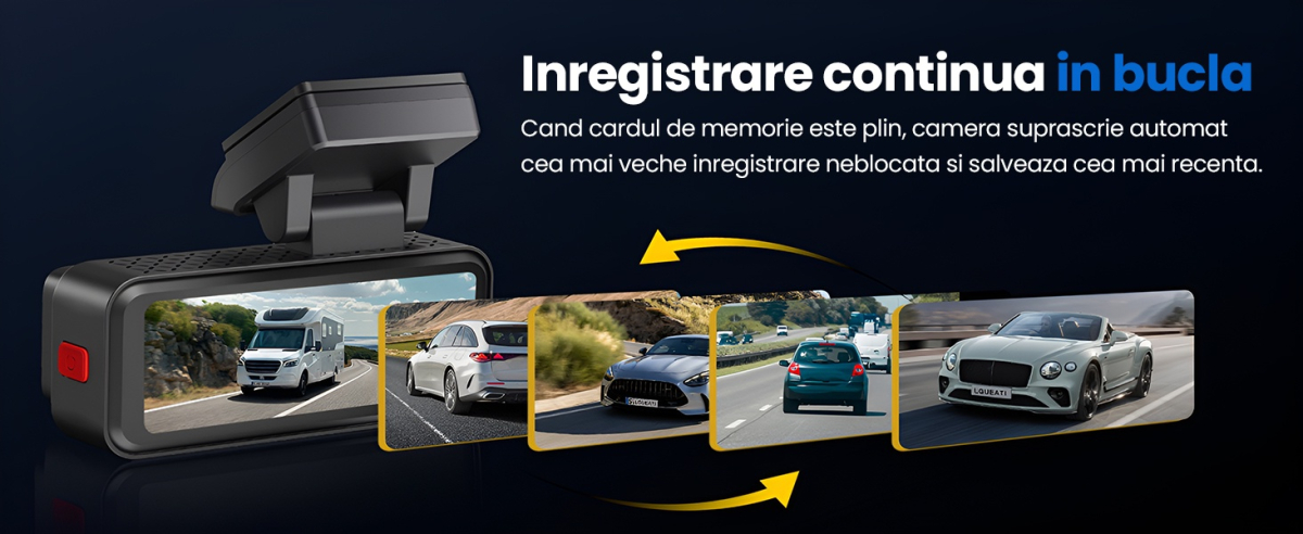 Camera Dubla Camera Auto Dubla 4K Ultra HD + 2K WiFi GPS Technovici Unghi 170 Fata ...
