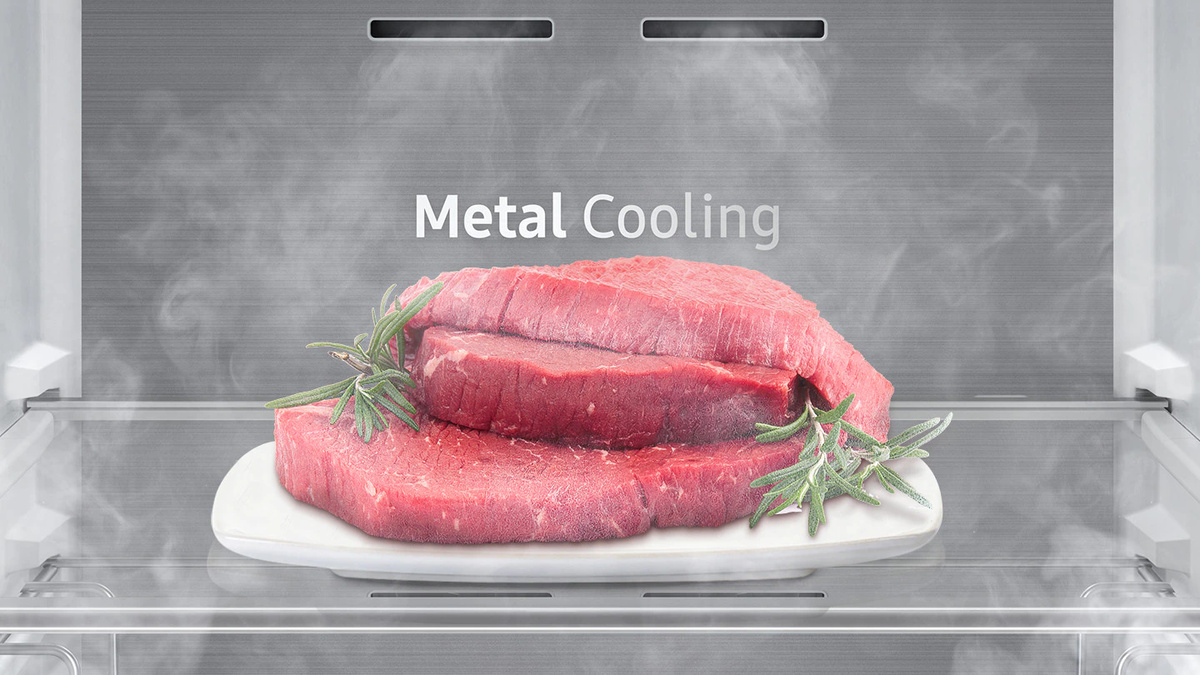 Meat is kept fresh with Metal Cooling.