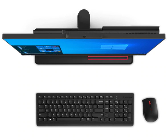An overhead view of a ThinkCentre M70a AIO PC , with keyboard and mouse (sold separately)