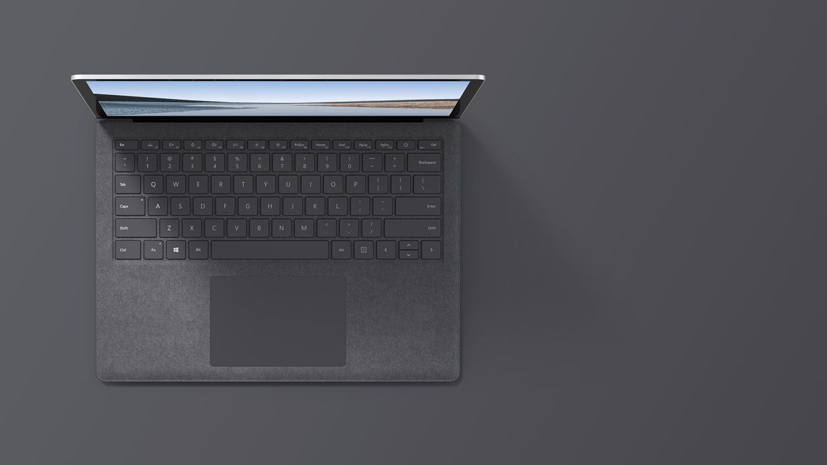 13.5” Surface Laptop 3 in Platinum top down view