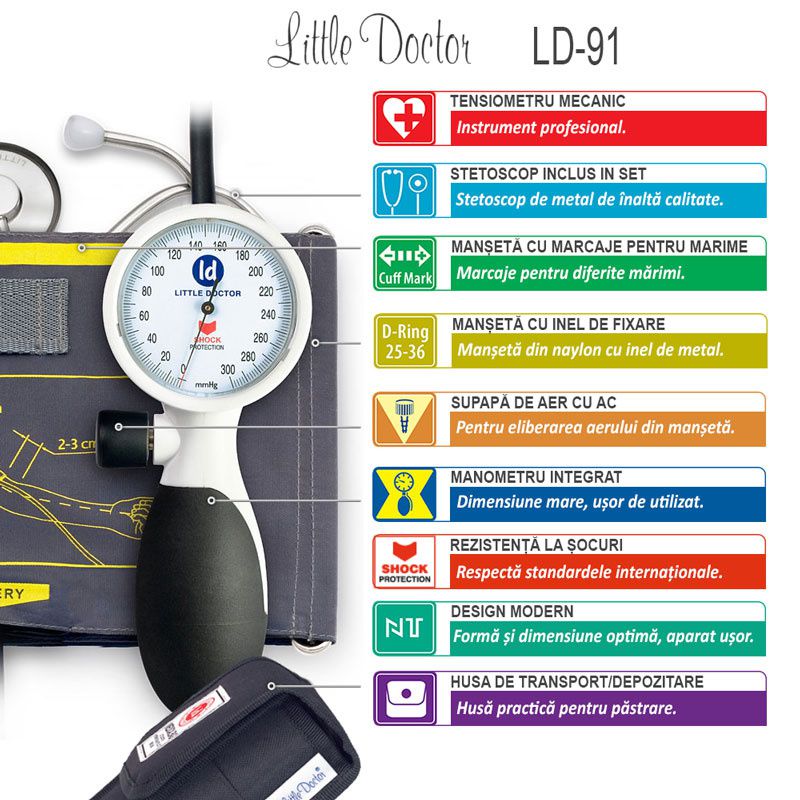 Recover aluminum Prefix Little Doctor LD 91 profesional stetoscop inclus la CEL.ro