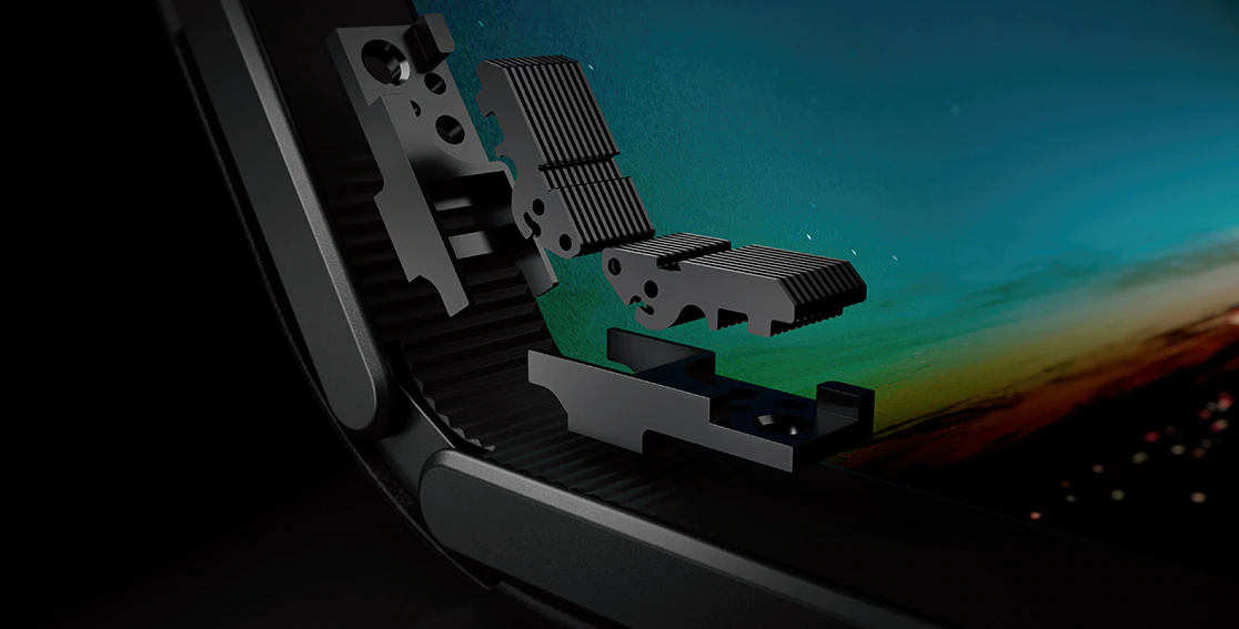 Closeup of Lenovo ThinkPad X1 Fold screen folding mechanism