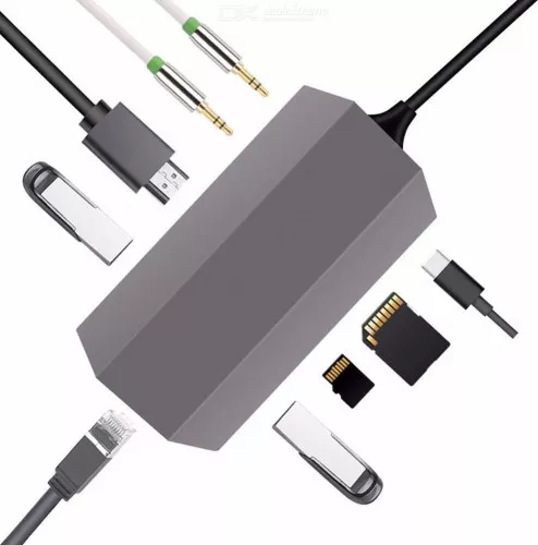 Adaptor Type C Metalic MTP Premium 9 in 1 la RJ45 Enthernet HDMI 2 USB ...