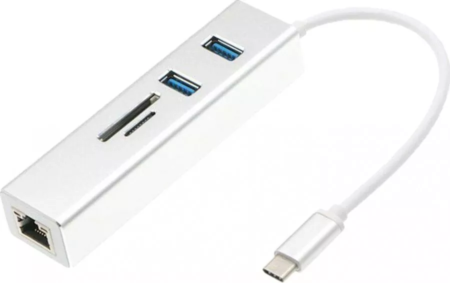 Adaptor Metalic Type C Laptop MTP 5 in 1 la RJ45 Enthernet 2 USB 3.0 SD ...