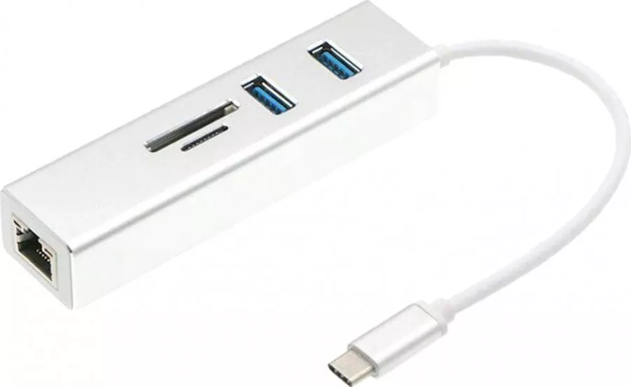 Adaptor Metalic Type C Laptop MTP 5 in 1 la RJ45 Enthernet 2 USB 3.0 SD ...