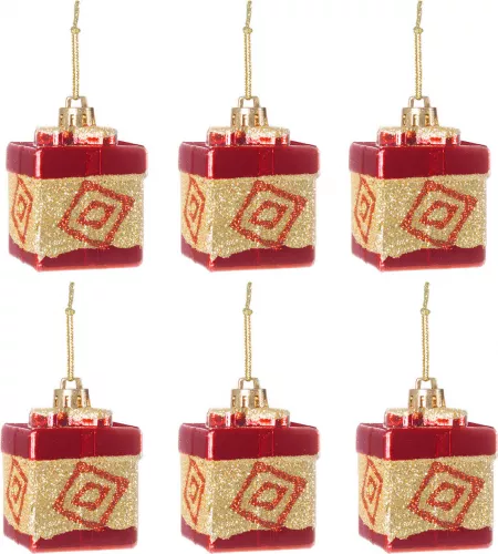 Lightning paste Print Set 6 decoratiuni de Craciun forma Cadou pentru Brad rosu/auriu la CEL.ro